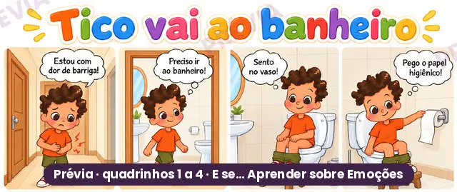 Quadrinhos 1 a 4 de Tico vai ao banheiro