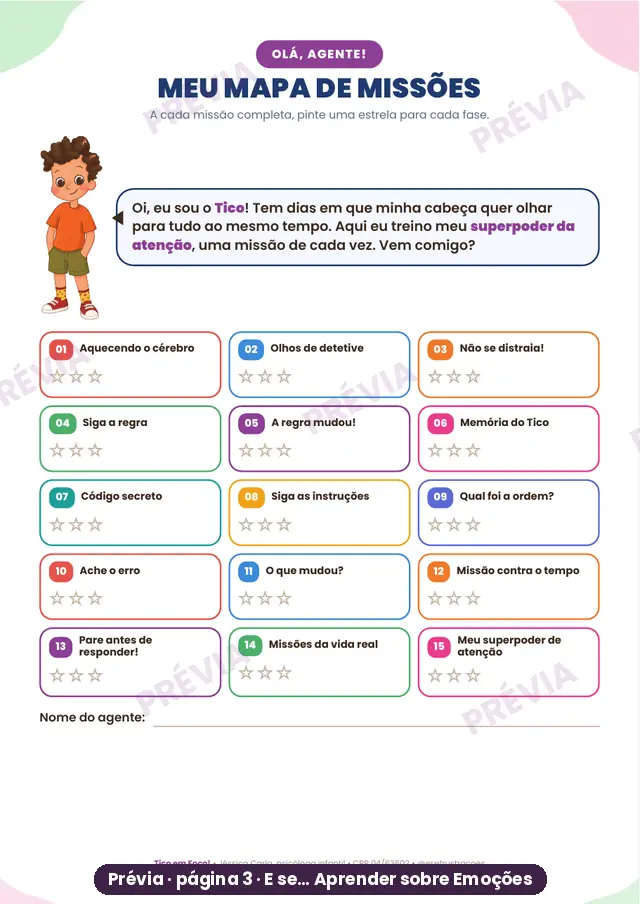 Mapa de missões com o Tico