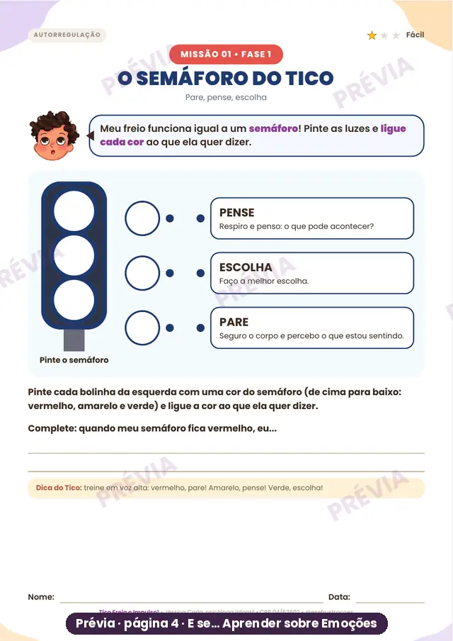 O semáforo do Tico: pare, pense e escolha