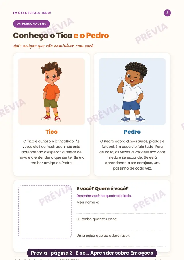 Página Conheça o Tico e o Pedro
