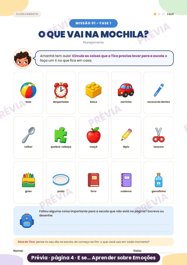 Missão O que vai na mochila?