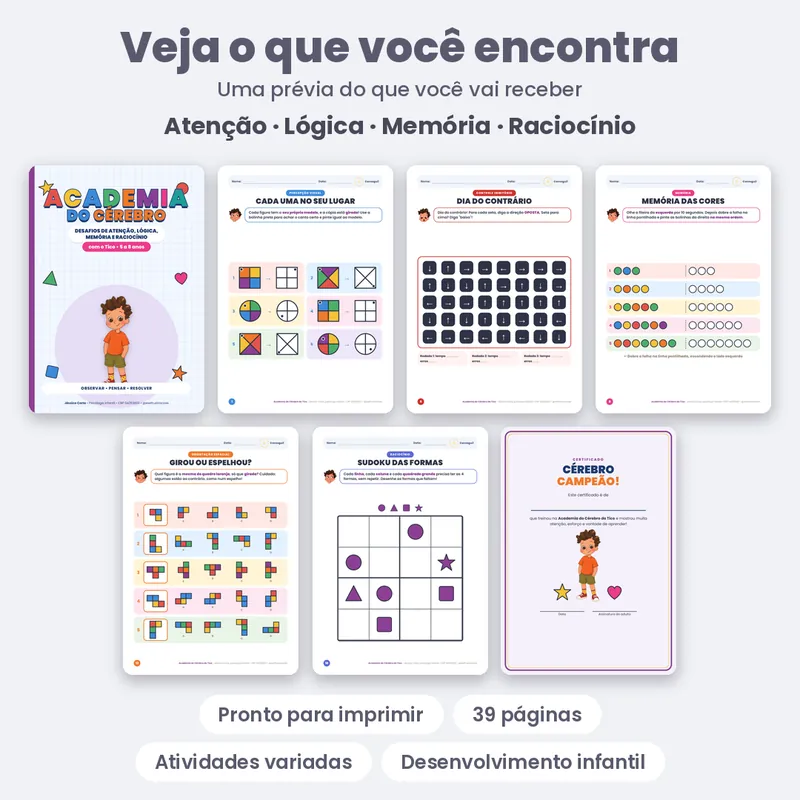 Prévia oficial de Academia do Cérebro do Tico, com páginas do material