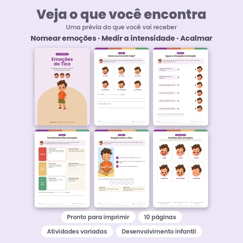 Prévia oficial de Emoções do Tico, com páginas do material