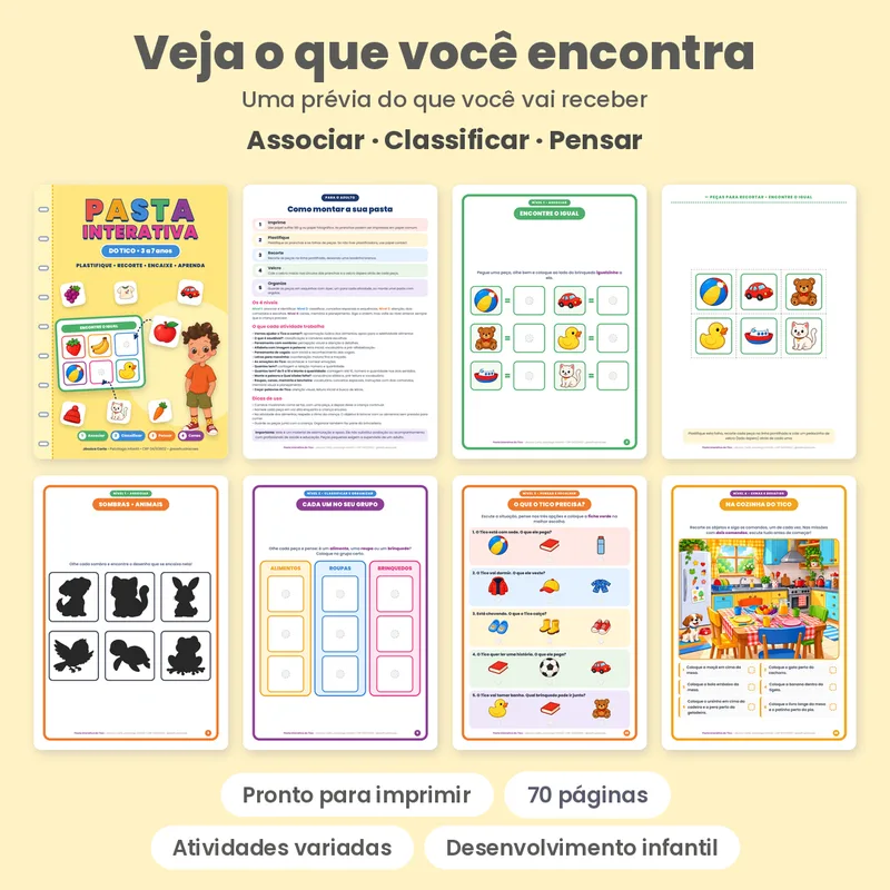 Prévia oficial de Pasta Interativa do Tico, com páginas do material